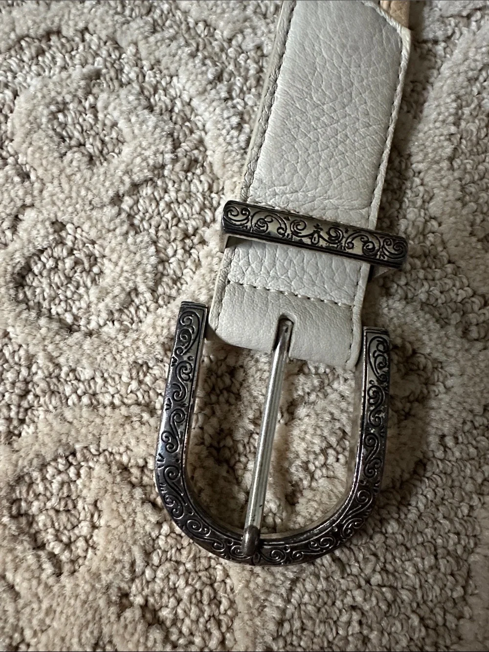 Brighton Braided White and Tan Leather Belt with Decorative Silver Buckle
